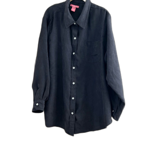 Woman Within Soft Sueded black button down silver buttons size 1X,  P2P=26.5” - Picture 1 of 6